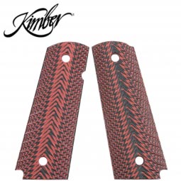 Kimber 1911 Full Size (Custom/Pro) Red/Black Herringbone Grips, Magazine Well