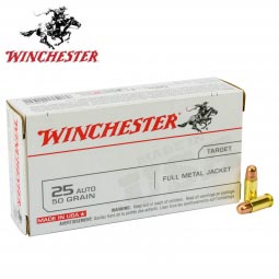 Winchester .25 Auto 50gr. FMJ Ammunition, 50 Round Box