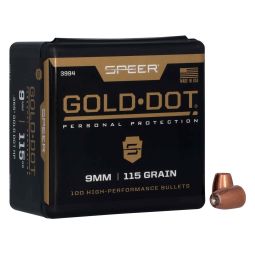 SPEER AMMUNITION GOLD DOT, .355 DIAMETER, 9MM, 115 GRAIN, HOLLOW POINT, 100 COUNT