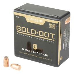 SPEER AMMUNITION GOLD DOT, .355 DIAMETER, 9MM, 147 GRAIN, HOLLOW POINT, 100 COUNT