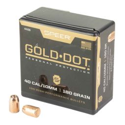 SPEER AMMUNITION GOLD DOT, .400 DIAMETER, .40 CALIBER , 180 GRAIN, HOLLOW POINT, 100 COUNT