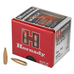 HORNADY MATCH, .224 DIAMETER, 22 CALIBER, 68 GRAIN, BOAT TAIL HOLLOW POINT, 100 COUNT