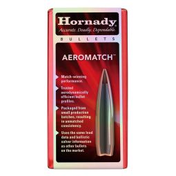 HORNADY AEROMATCH, .243 DIAMETER, 6MM, 105 GRAIN, AEROMATCH HOLLOW POINT BOAT TAIL, 100 COUNT