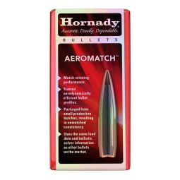 HORNADY AEROMATCH, .264 DIAMETER, 6.5MM, 140 GRAIN, AEROMATCH HOLLOW POINT BOAT TAIL, 100 COUNT