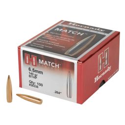 HORNADY MATCH, .264 DIAMETER, 6.5MM, 140 GRAIN, BOAT TAIL HOLLOW POINT, 100 COUNT