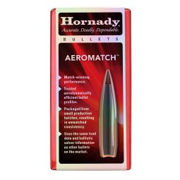 HORNADY AEROMATCH, .308 DIAMETER, 30 CALIBER, 168 GRAIN, AEROMATCH HOLLOW POINT BOAT TAIL, 100 COUNT