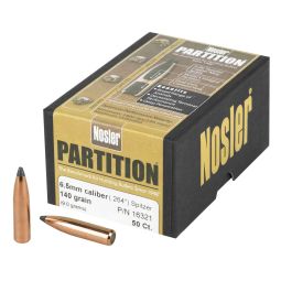 NOSLER PARTITION, .264 DIAMETER, 6.5MM, 140 GRAIN, SPITZER, 50 COUNT