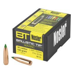 NOSLER BALLISTIC TIP, .308 DIAMETER, 30 CALIBER, 180 GRAIN, SPITZER BOAT TAIL, 50 COUNT