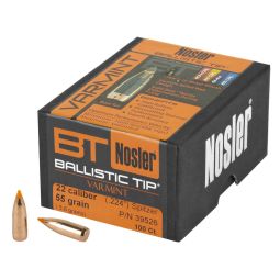 NOSLER BALLISTIC TIP, .224 DIAMETER, 22 CALIBER, 55 GRAIN, SPITZER, 100 COUNT