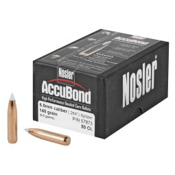 NOSLER ACCUBOND, .264 DIAMETER, 6.5MM, 140 GRAIN, SPITZER BOAT TAIL, 50 COUNT