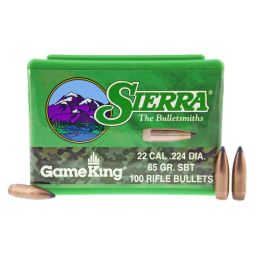 SIERRA BULLETS GAMEKING, .224 DIAMETER, 22 CALIBER, 65 GRAIN, SPITZER BOAT TAIL, 100 COUNT