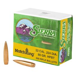 SIERRA BULLETS MATCHKING, .224 DIAMETER, 22 CALIBER, 80 GRAIN, HOLLOW POINT BOAT TAIL, 500 COUNT