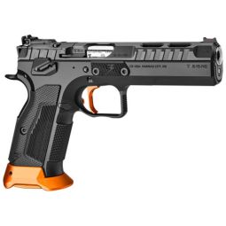 CZ TS3 SA 9MM FS 20RD BLACK, POLYCOAT ORANGE BLACK G10 GRIP