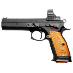 CZ CUSTOM TS ORANGE CUSTOM 9MM, 5.2" 19RD BLACK HOLOSUN COMP