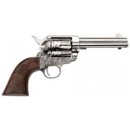 E.M.F. COWPOKE 357 MAG 4.75", ENGRAVED NICKEL WOOD