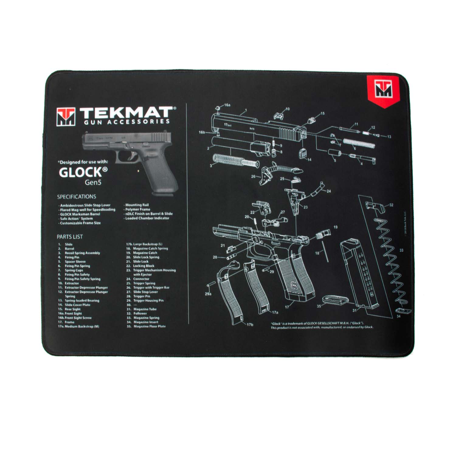 TekMat 15x20 Premium Gun Cleaning Mat for Glock Gen5, Black: MGW