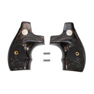 Altamont S&W J-Frame Grips Round Butt, Boot Silverblack Checkered Engraved w/ S&W Medallions