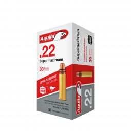 Aguila Supermaximum, 22 LR Hyper Velocity Ammunition, 30gr. Flat Nose, 50 Round Box
