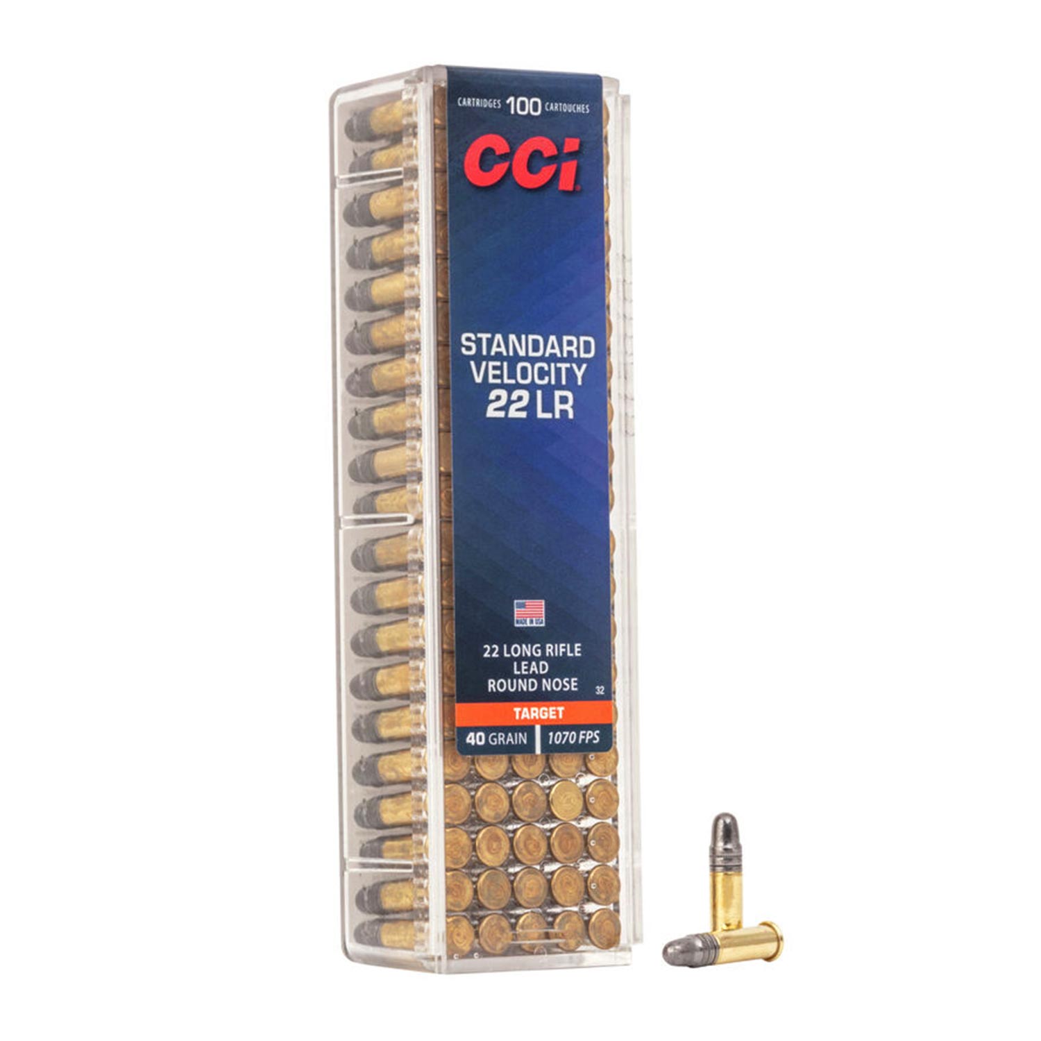 Round nose round 6’4” 45L CCI Standard Velocity 22LR 40gr. Round Nose Ammunition, 100