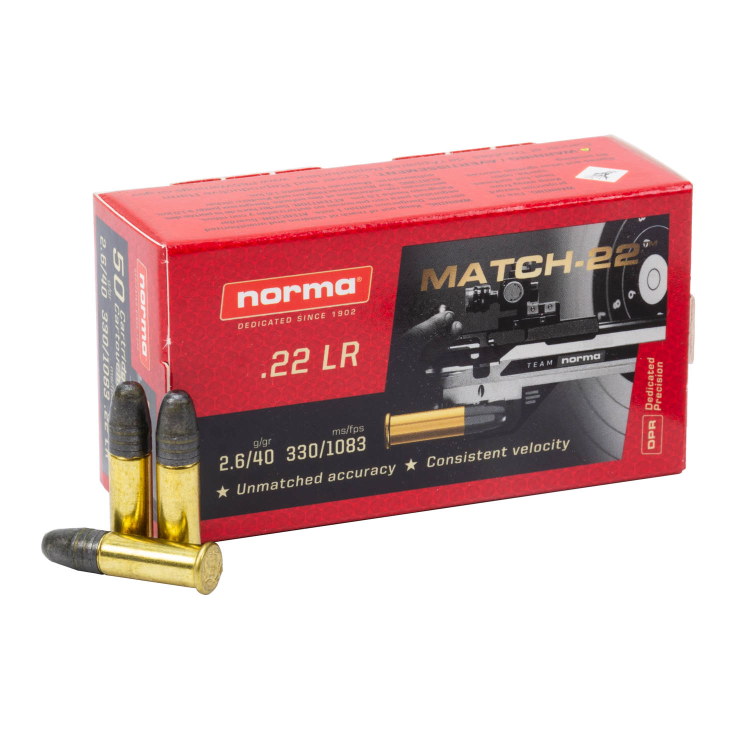 Norma Match 22LR 40gr. LRN Ammunition, 50 Round Box: MGW