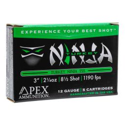Apex Ammunition Turkey Ninja Tungsten Super Shot, 12ga. 3" 2-1/4oz. #8.5 Shot, 5 Round Box
