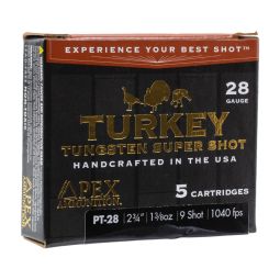 Apex Ammunition PT-28 Turkey Tungsten Super Shot, 28ga. 2-3/4" 1-3/8oz. #9 Shot, 5 Round Box