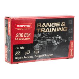 Norma Range & Training 300 Blackout 220gr. FMJ Ammunition, 20 Round Box