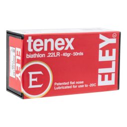 Eley Tenex Biathlon .22LR 40gr. Flat Nose Ammunition, 50 Round Box