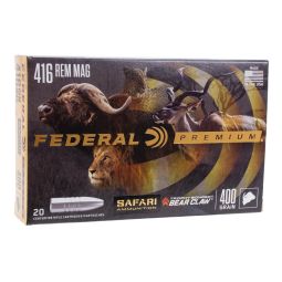 Federal Premium 416 Rem Mag 400gr. Trophy Bonded Bear Claw Ammunition, 20 Round Box