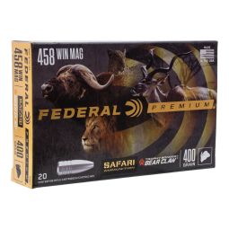 Federal Premium 458 Win Mag 400gr. Trophy Bonded Bear Claw Ammunition, 20 Round Box