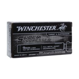 Winchester Super Suppressed 9mm Subsonic 147gr. Fully Encapsulated FMJ Ammunition, 50 Round Box