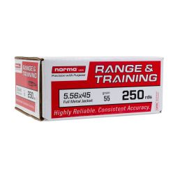 Norma Range & Training 5.56mm 55gr. FMJ Ammunition, 250 Round Box
