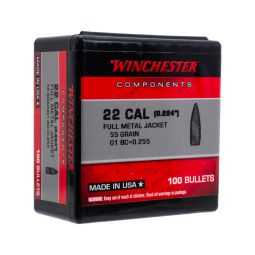 Winchester Rifle Bullets, .224 cal 55gr. FMJ, Box of 100