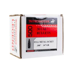 Winchester Rifle Bullets, 7.62mm 147gr. FMJ, Box of 500