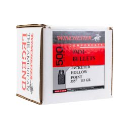 Winchester Pistol Bullets, 9mm 115gr. JHP, Box of 500