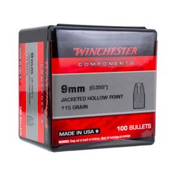 Winchester Pistol Bullets, 9mm 115gr. JHP, Box of 100