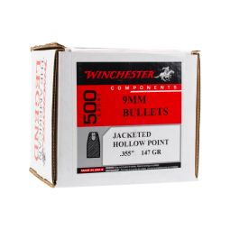 Winchester Pistol Bullets, 9mm 147gr. JHP, Box of 500