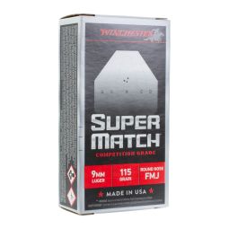 Winchester Super Match 9mm Luger 115gr. RN Ammunition, 50 Round Box