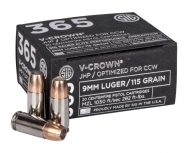 Sig Sauer 365 Elite Carry 9mm 115gr JHP V-Crown Ammunition, 20 Round Box