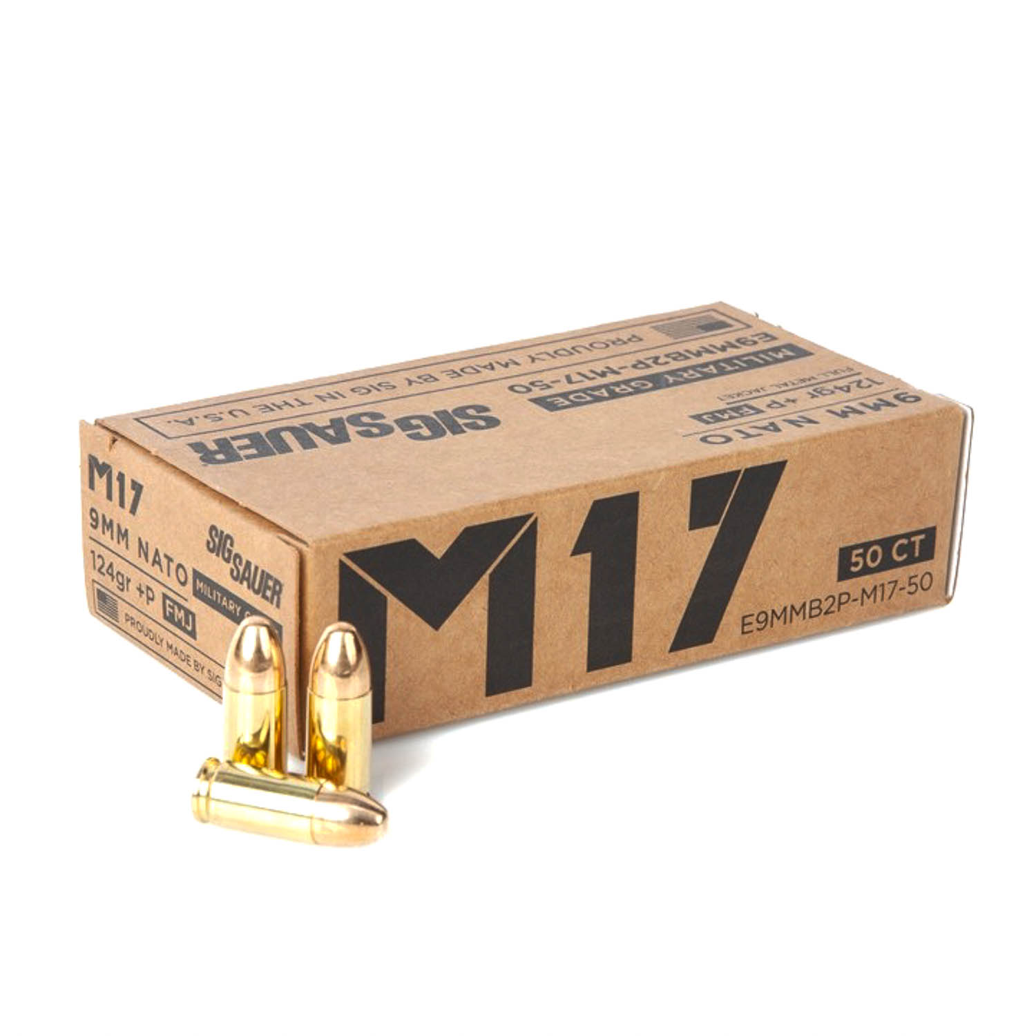 Sig Sauer M17 Elite Ball 9mm +P 124gr. FMJ Ammunition, 50 Round