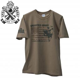 Springfield Armory M1A Distressed Flag T Shirt, OD Green