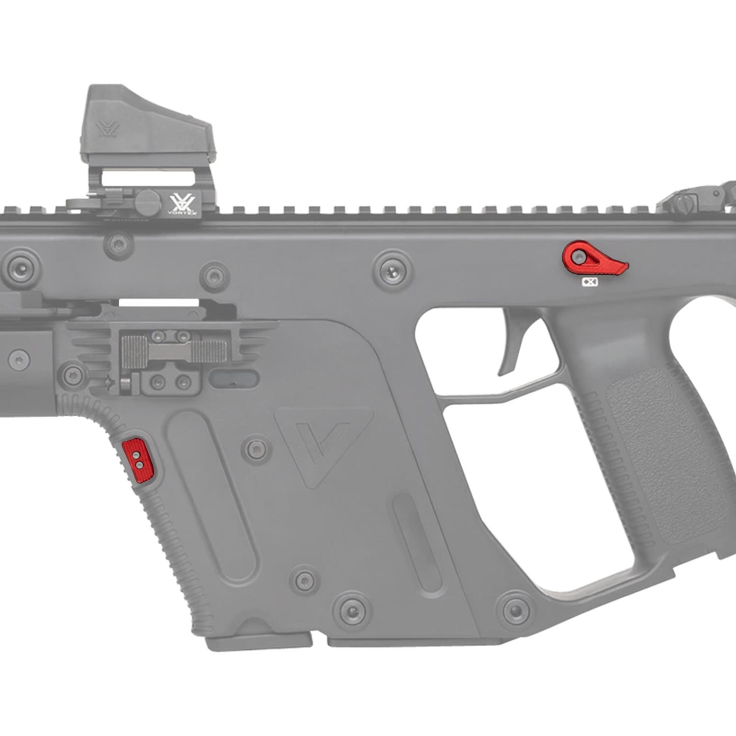 Kriss Vector Aluminum Safety and Mag Button Set, Red: MGW, image size:1500x1500