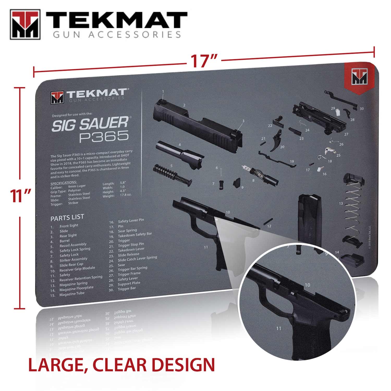 TekMat For SIG SAUER P365 365 Pistol Mat Gray 11"x17" 
