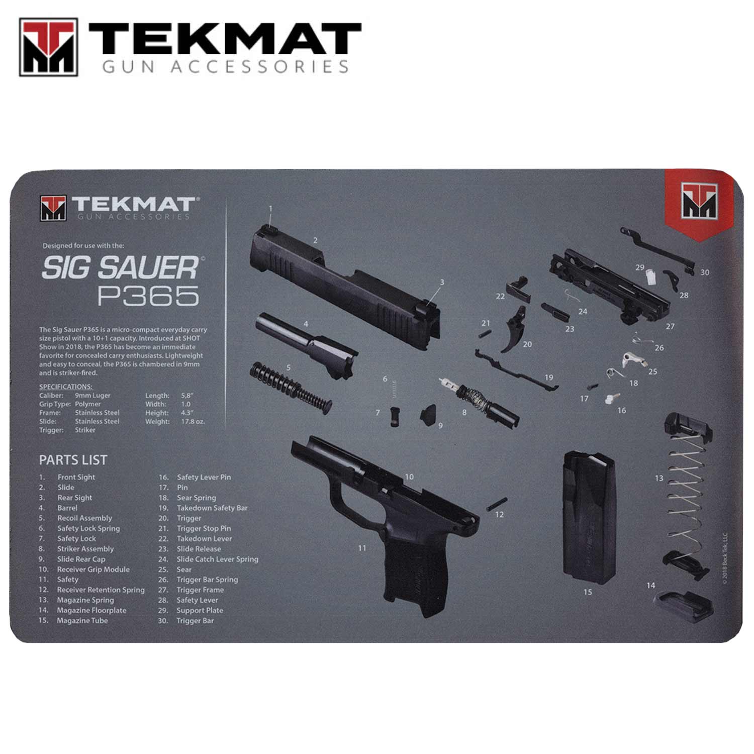 Tekmat Sig Sauer P365 11 X17 Gun Cleaning Mat Gray Mgw