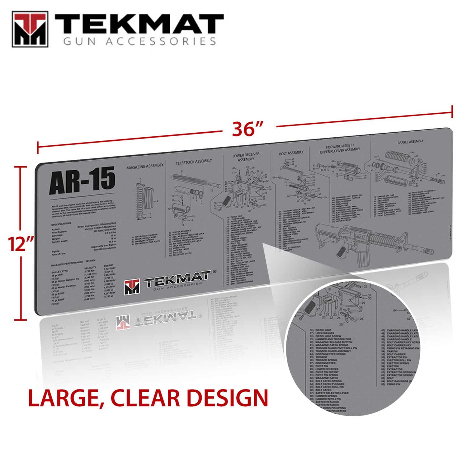 TekMat Mossberg Shotgun Cleaning Mat - 12x36 Inch Oil-Resistant Work Mat