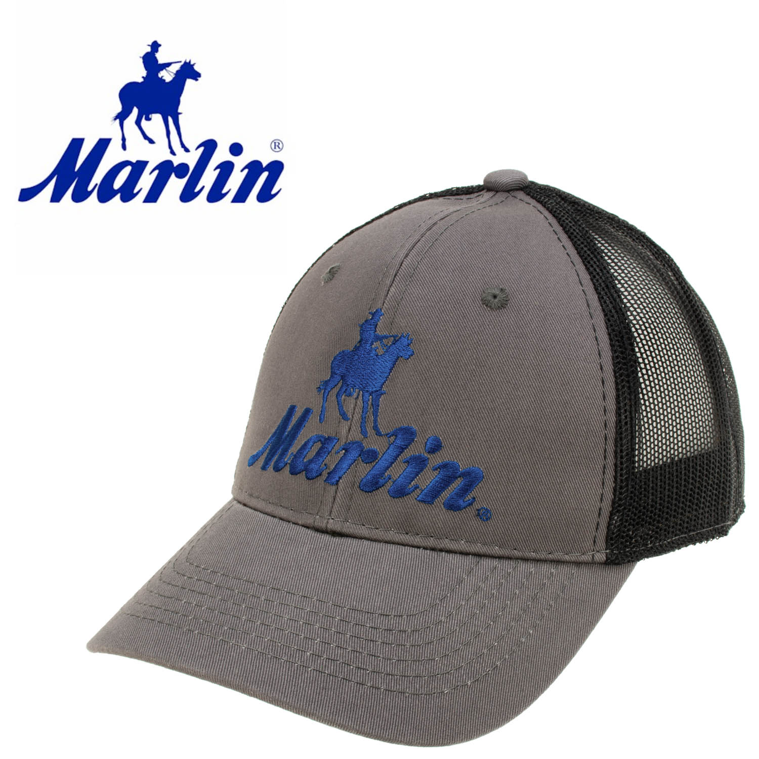 Marlin Charcoal, Black & Blue Mesh Cap: MGW