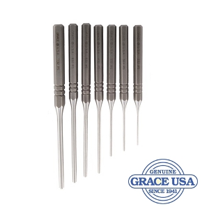 Grace 7pc Steel Roll Pin Punch Set with Pouch Made in USA