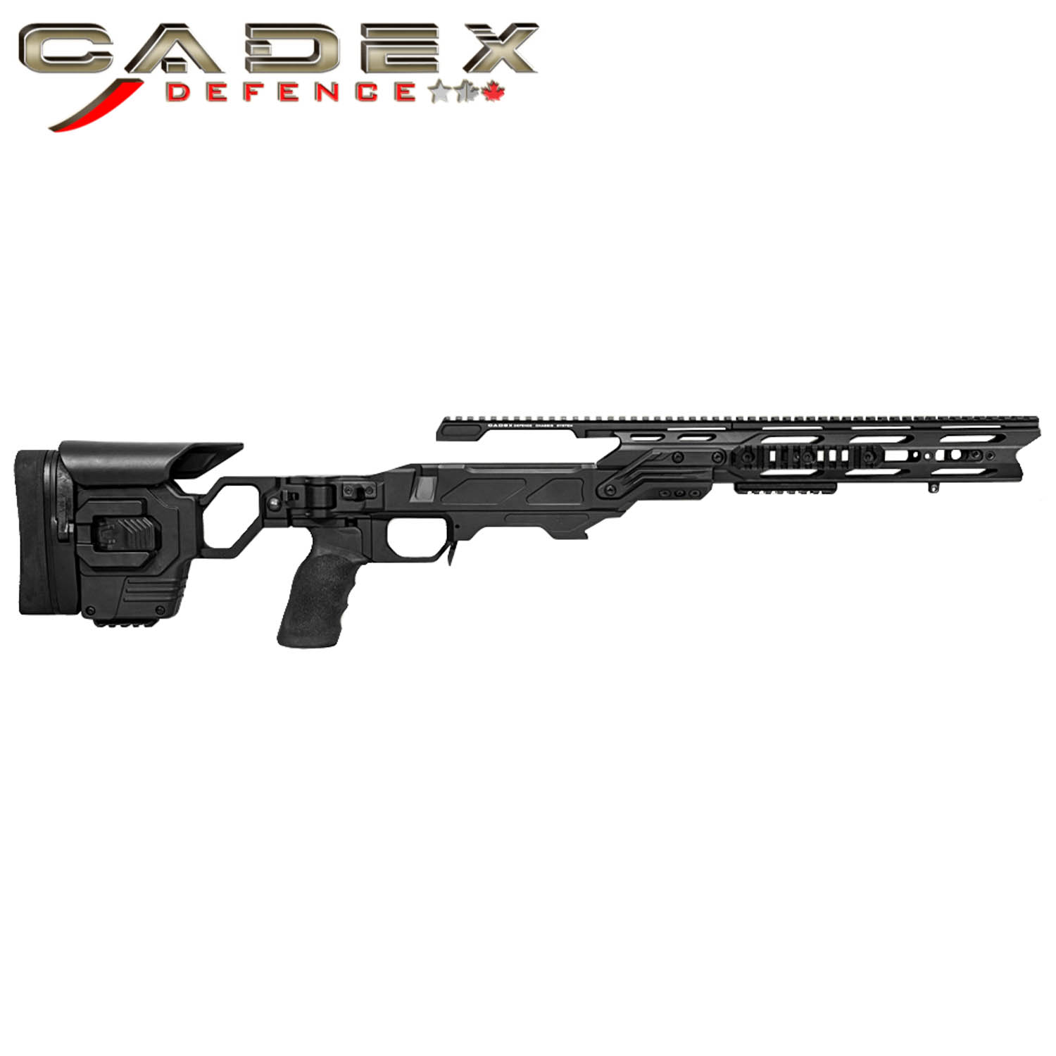 Cadex Defense Lite Strike Rifle Chassis, RH Remington 700 Long Action,  Black w/Skeletonized Stock: MGW