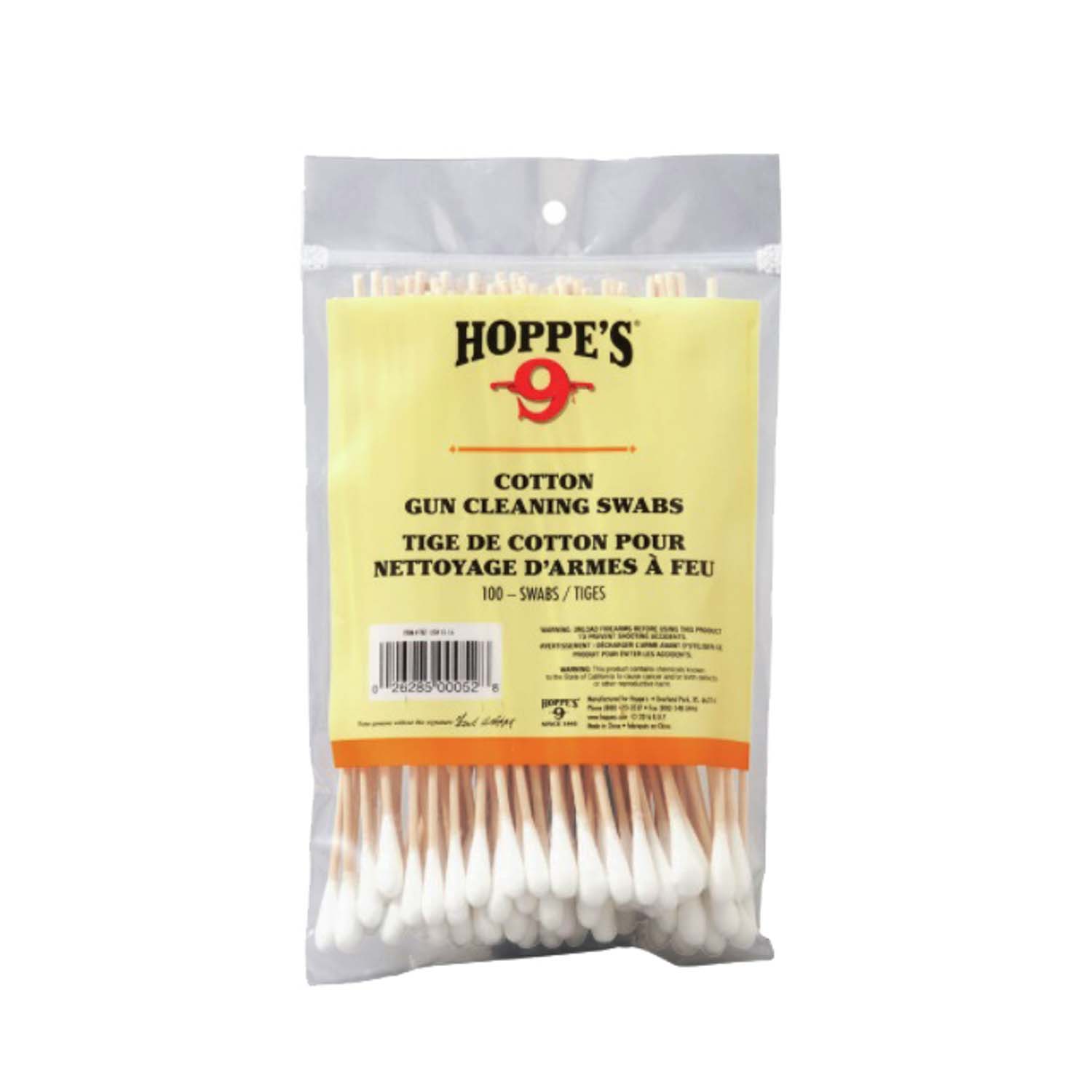 Hoppes Cotton Cleaning Swab 6 Inch in Resealable Bag Wood Grain 100 Count T07 
