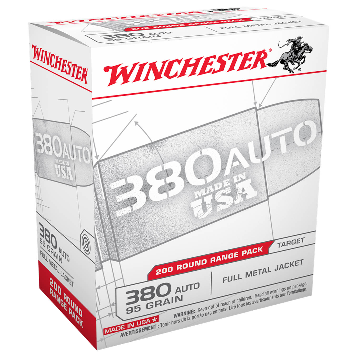 Winchester 380 Auto 95gr. FMJ Ammunition, 200 Round Box: MGW Winchester 380 Auto 95gr. FMJ Ammunition, 200 Round Box: MGW